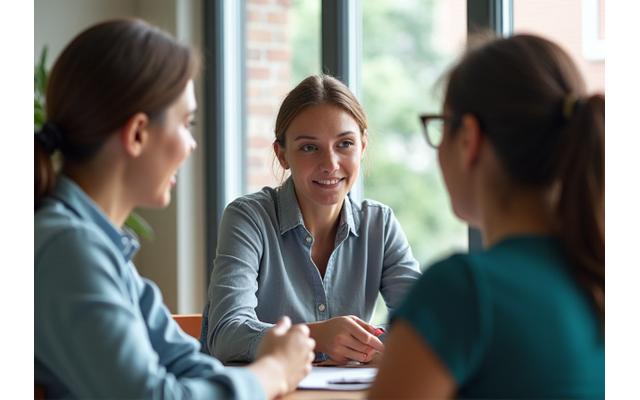 A wellness expert, possibly a nutritionist or therapist, engaging with a group of adults in a discussion, illustrating guidance and trusted advice.