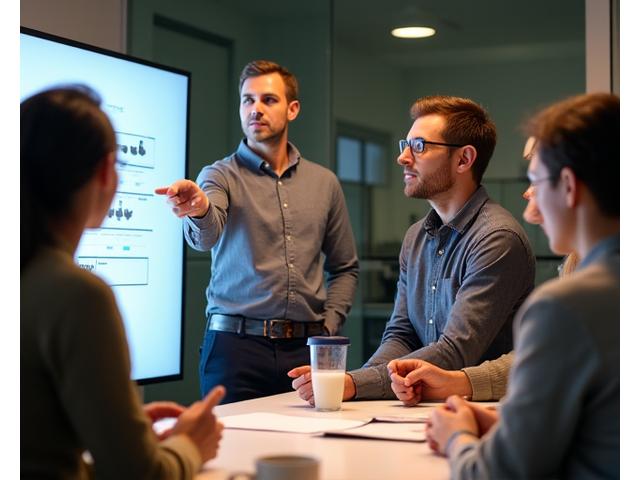 Group of diverse adults engaged in a lively discussion in a modern, comfortable setting, depicting peer support and expert interaction.