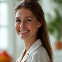 Smiling female nutritionist in a bright clinic setting, reviewing a health plan with a client. Focus on professional yet approachable interaction.