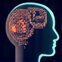 Icon depicting AI analyzing data with a human expert overlooking the process