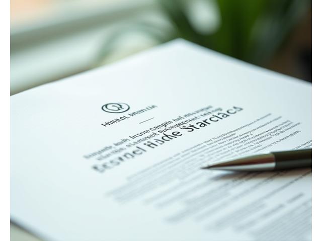 Close-up of a meticulously organized legal document with a pen, symbolizing clarity and agreement. The document features subtle green and blue accents.